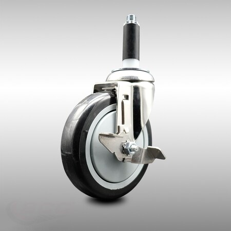Service Caster 5 Inch 316SS Black Polyurethane Swivel 3/4 Inch Expanding Stem Caster Brake SCC-SS316EX20S514-PPUB-BLK-TLB-34